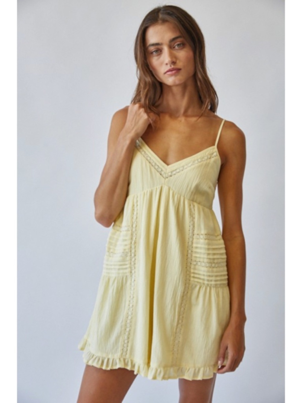Lemon Yellow Summer Breeze Lace Trim Casual Romper